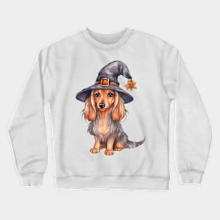 Watercolor Dachshund Dog in Witch Hat Crewneck Sweatshirt